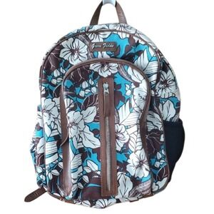 Green Fields Brown Leather Turquoise Floral Hawaiian Backpack for School Outdoor